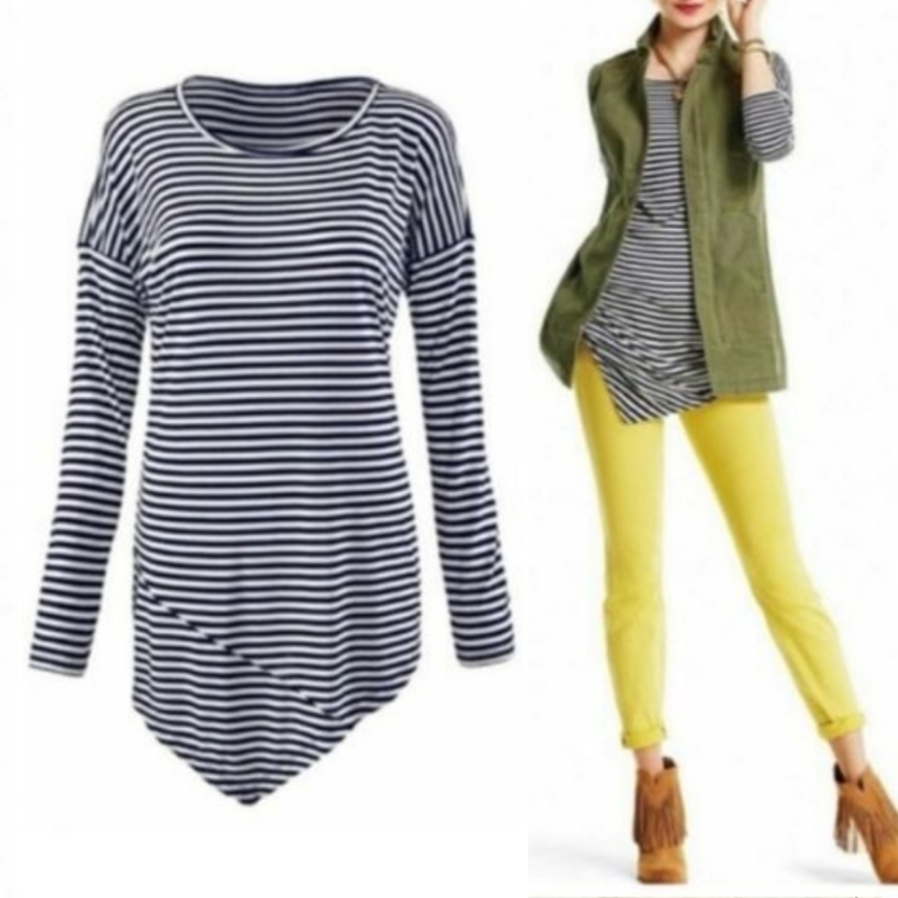 CABI Asymmetric Hem Boat Stripe Tee Style #5064 Sz S